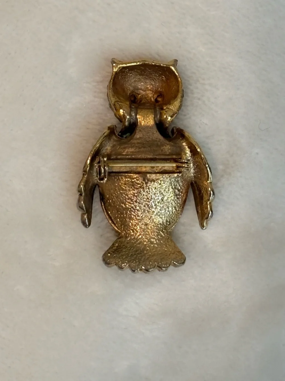 VintageGold Tone Owl Brooch with Emerald Green Eyes